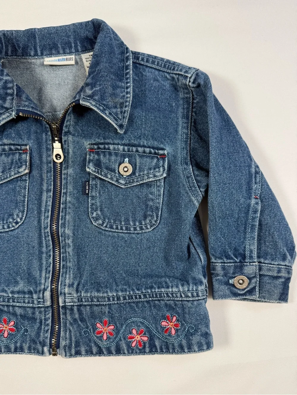 VINTAGE CANYON RIVER BLUES Denim Jacket 18M Y2K Embroidered Floral Zip‎ Up Retro